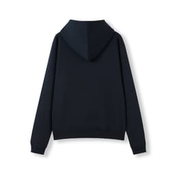A navy women's hoodie with a kangaroo pocket and a hood, featuring a plain back view.
