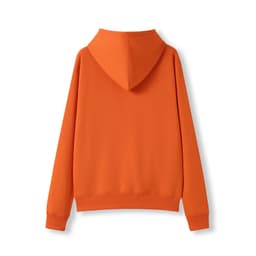 An orange women's juniors kangaroo pocket hoodie featuring a hood and long sleeves, with a simple design.