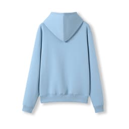 A light blue women's kangaroo pocket hoodie with a fitted design and a hood at the back.