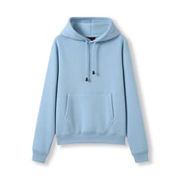 A blue women's juniors hoodie featuring a kangaroo pocket and adjustable drawstring hood.