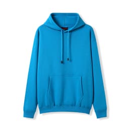 A teal men's hoodie featuring a kangaroo pocket and drawstring hood. It has a logo on the front.