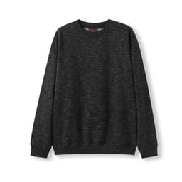 A black poly cotton fleece sloppy joe jumper featuring a ribbed neckline and cuffs, with a brand logo.