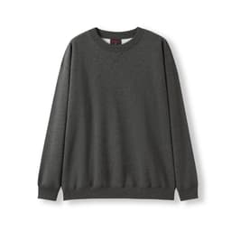 A dark grey poly cotton fleece jumper with long sleeves and a rounded neckline, featuring a branding label.