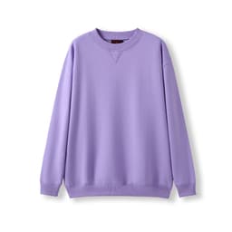 A lilac adult poly cotton fleece sloppy joe sweater with a relaxed fit and long sleeves. It features a logo.