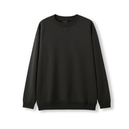 A black poly cotton fleece jumper with long sleeves and a crew neck. Features a subtle logo.