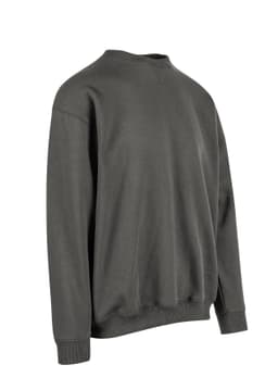 A dark green adult poly cotton fleece jumper with a classic crew neck and ribbed cuffs. It features a logo on the side.