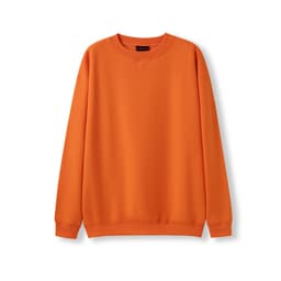 An orange adult poly cotton fleece jumper with a round neckline and long sleeves. It features a logo.