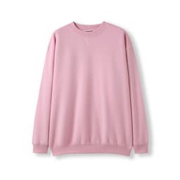 A pink adult poly cotton fleece sloppy joe jumper with a round neckline and long sleeves. It features a logo.