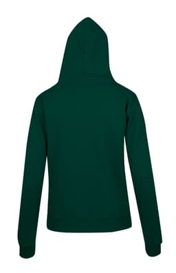 A green men's zip hoodie with a pocket, featuring a hood and a fitted design. The back view is shown.