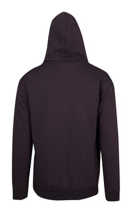 A black men's zip hoodie featuring a hood and a pocket, designed as a casual jumper.