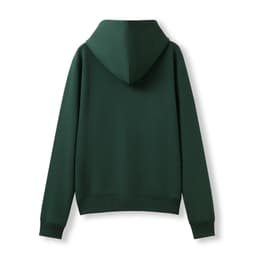 A green women's juniors zipper hoodie with a pocket, featuring a hood and a snug fit.