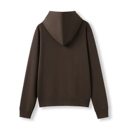 A brown women's/juniors zipper hoodie with a pocket, featuring a hood and long sleeves.