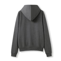 A women's junior zipper hoodie in grey with a pocket, featuring a back view and a hood.