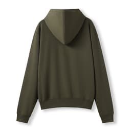 A brown women's/juniors zippered hoodie with a pocket, displayed from the back. It features a large hood.