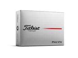 A box of Titleist Pro V1X golf balls, featuring a white exterior with red accents and a logo.