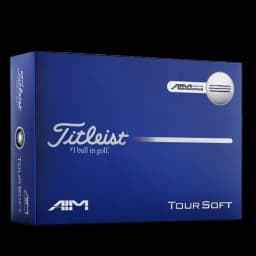 A blue box containing a dozen Titleist Tour Soft golf balls, featuring a logo and product branding.