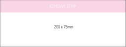 A notepad measuring 200x75mm with an adhesive strip, featuring a clean white design and a pink header.