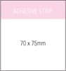 A notepad with white sheets, measuring 70x75mm, featuring a branding logo at the top.