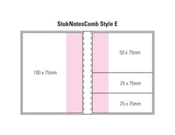 A diagram featuring a combination pad layout with sections in pink and white dimensions outlined, including sizes 50x75mm and 25x75mm.