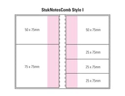 A Combo Pad design featuring a laminated four-colour cover with various note sizes in pink and white.