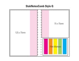 A combination pad featuring a laminated cover with pink and multi-coloured film markers in a layout design.