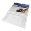 A3 wiro bound wall calendar featuring beach imagery and a grid layout for dates, predominantly in white and blue tones.