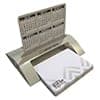 A silver pop-up combo pad dispenser with white notepads. Features a grey and white design, including branding.