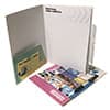 A compendium featuring a grey cover, multiple internal pockets, and assorted inserts in various colours.