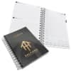 A4 wiro diary with a printed black cover and white pages, featuring a spiral binding.