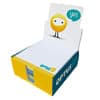 A box containing printed pads, featuring a colourful design with a logo, predominantly in white and blue.
