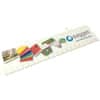 A set of double-sided bookmarks in various bright colours, featuring a logo and promotional design.