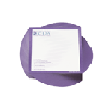 A purple notepad with 200 blank leaves and a branding logo on the front.