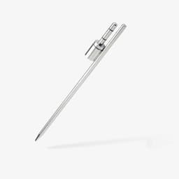 A stainless steel ground spike with a pointed tip and a cylindrical top, designed for holding banners and flags.