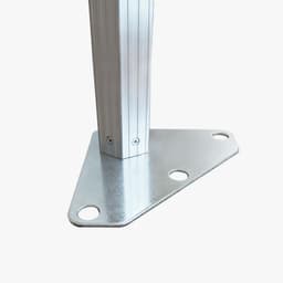 A silver aluminium leg with a triangular metal base, featuring holes for secure attachment.