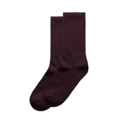 Two pairs of deep burgundy socks, featuring a simple design and an unmarked logo.