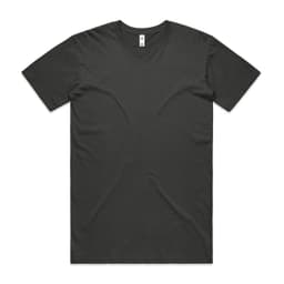 A plain black T-shirt with short sleeves and a round neckline, featuring a logo.