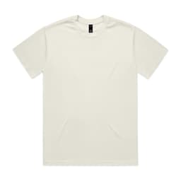 A plain cream Heavy Tee t-shirt with a round neckline and short sleeves. It features a logo on the label.