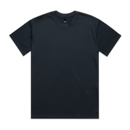 A dark-coloured heavy tee t-shirt with a classic crew neck design. It features a logo tag on the inside.