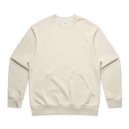 A beige jumper with a crew neckline and long sleeves. It has a minimal design and a logo.