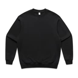 A black sweater featuring a crew neck and long sleeves, with a simple design and a brand logo.