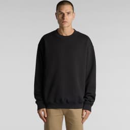 A black jumper with a relaxed fit, featuring long sleeves and a round neckline. It has a branding logo.