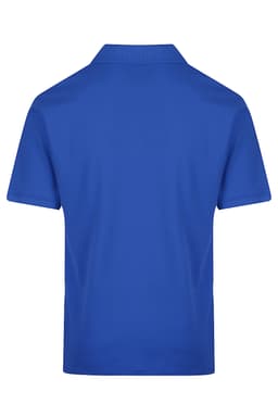 A blue men's polo shirt featuring a simple design with a collar and short sleeves. It has a logo on the side.