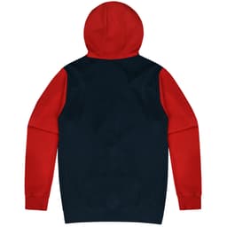 A black and red hoodie featuring a contrasting colour design and a hood. It has long sleeves and a cosy fit.