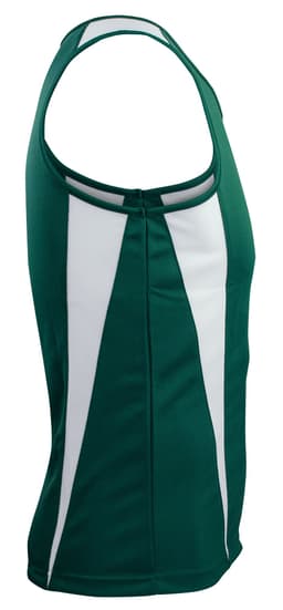 A green and white singlet with a fitted design and a logo on the front.