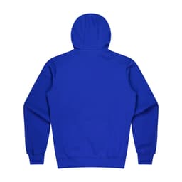 A blue hoodie featuring a hood and long sleeves, with a plain back and no visible branding.