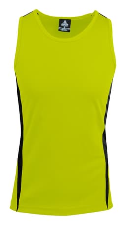 A bright lime green singlet featuring black side panels and a branded label.
