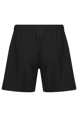 A pair of black men's training shorts featuring a comfortable elastic waistband and a simple design.