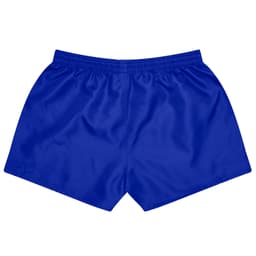Blue sports shorts featuring an elastic waistband and a simple design, with a logo on the back.