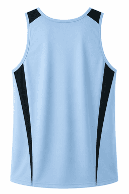 A light blue men's singlet featuring black side panels and a logo. Suitable for casual or athletic wear.