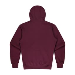 A maroon kids' hoodie with a hood and long sleeves, featuring a plain back design and ribbed cuffs.